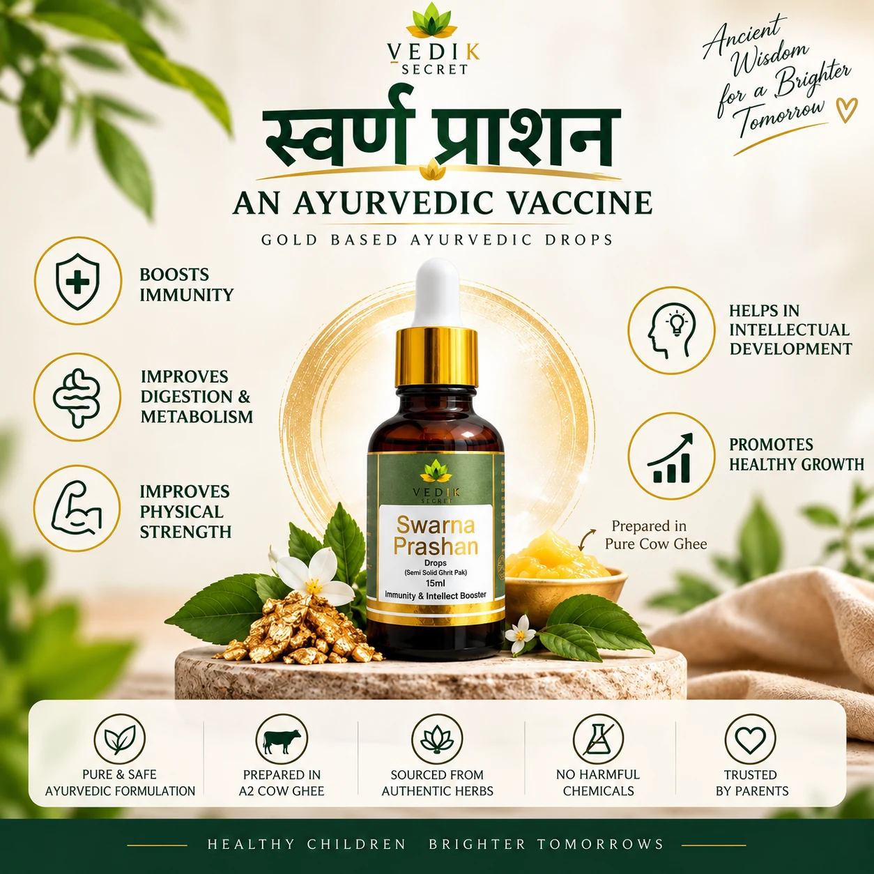 Vedik Secret Swarna Prashan Drops with immunity, digestion, growth and learning benefits